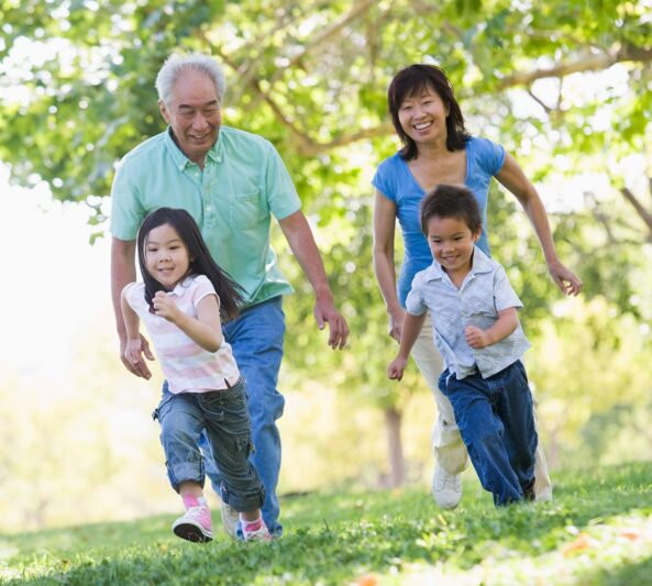 Family playing outside