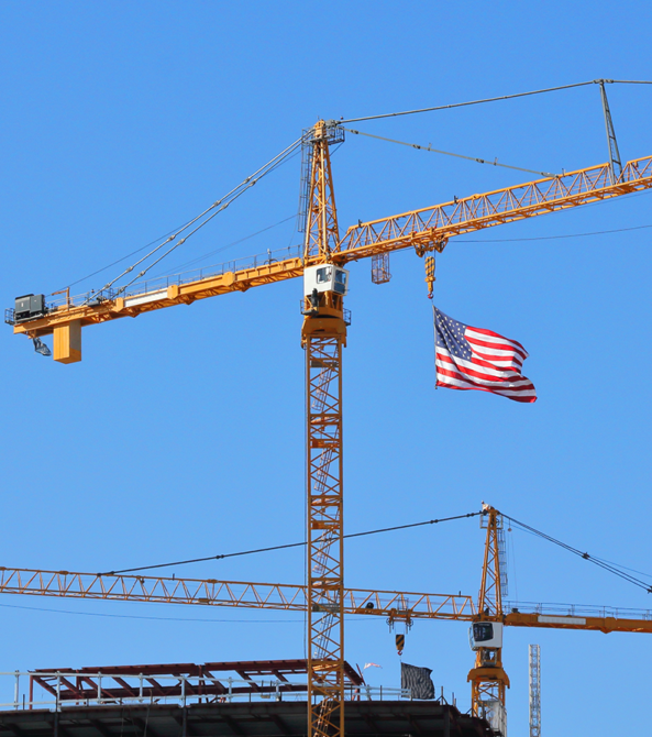 Construction Crane with American Flag